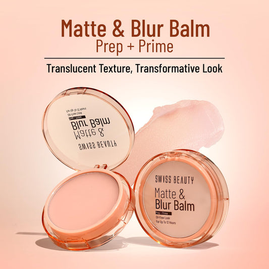 Swiss Beauty Matte & Blur Balm | Prep + Prime | 12-Hour Oil-Free Shine | With Vitamin E & B3 | UV Light Protection