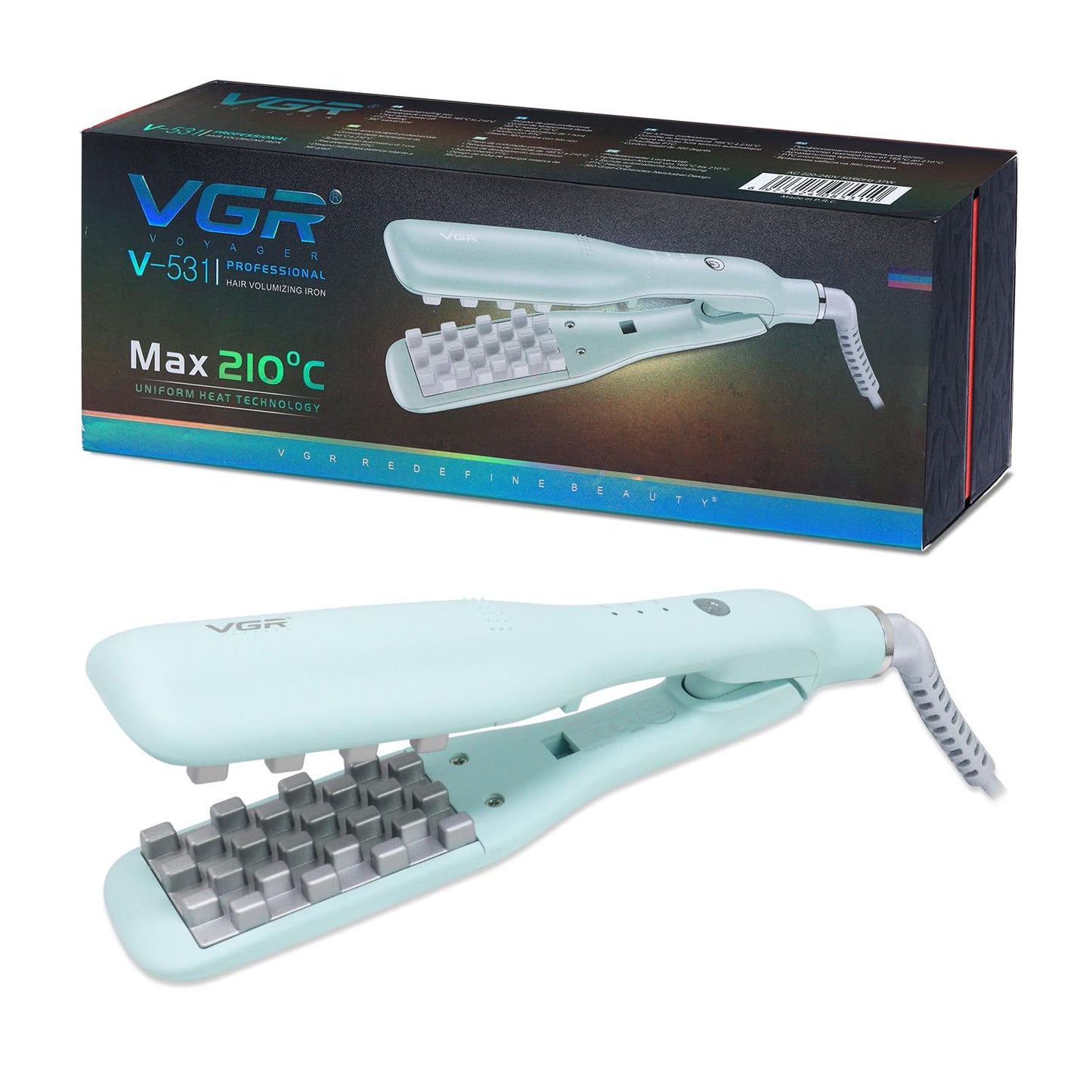 VGR V-531 Professional Hair Volumizing Iron - Premium Ceramic Coating, 3 Adjustable Temperature Settings, 360° Swivel Cord, Auto Shut-Off Safety Feature, Perfect for Salon & Women Use - Green