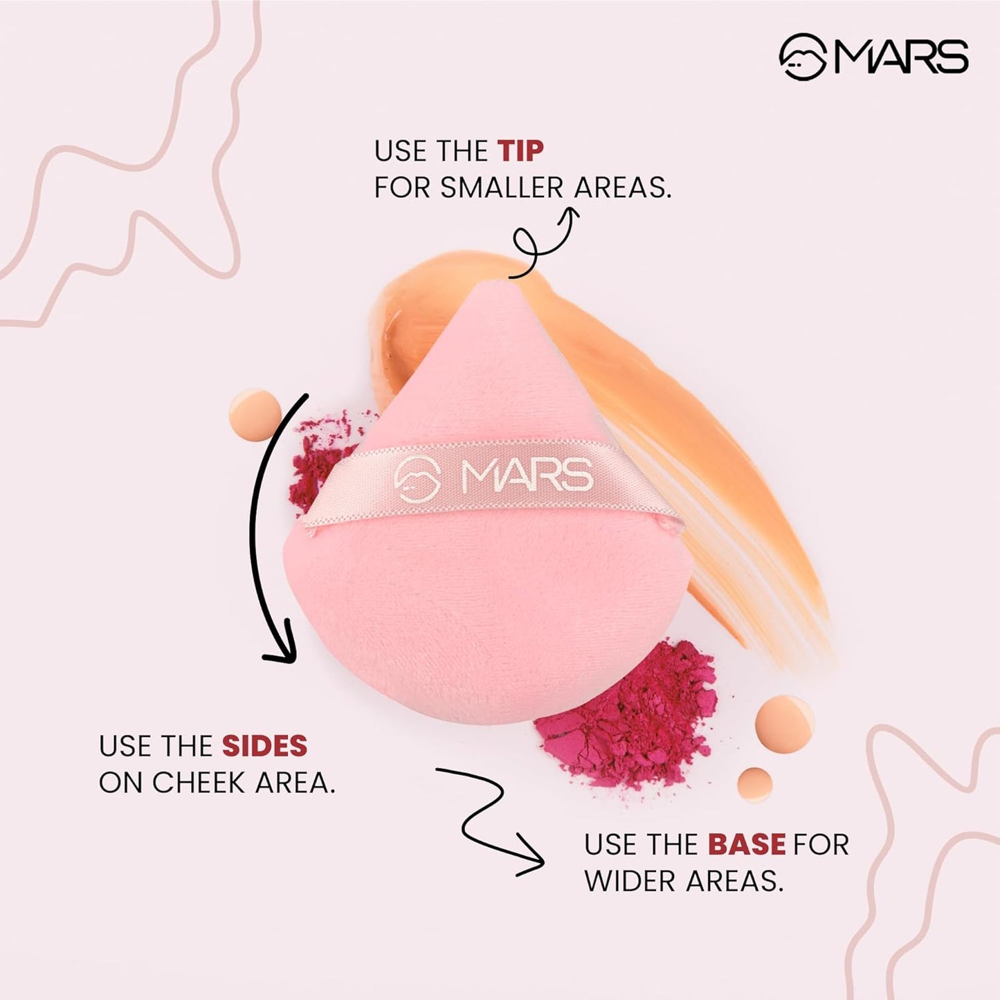 MARS Pizza Powder Puff for Face Makeup | Dual Side Application | For Loose & Pressed Powder Application | Easy to Clean and Handle | Triangle Powder Puff with strap (Pack of 2)