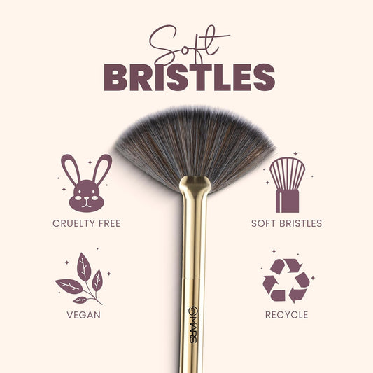 MARS Artist's Arsenal Professional Fan Brush For Face Highlighting | Precise Synthetic Brushes | Feather Soft Touch | Perfect For Highlighting | Luxe Packaging Makeup Brush (Golden)