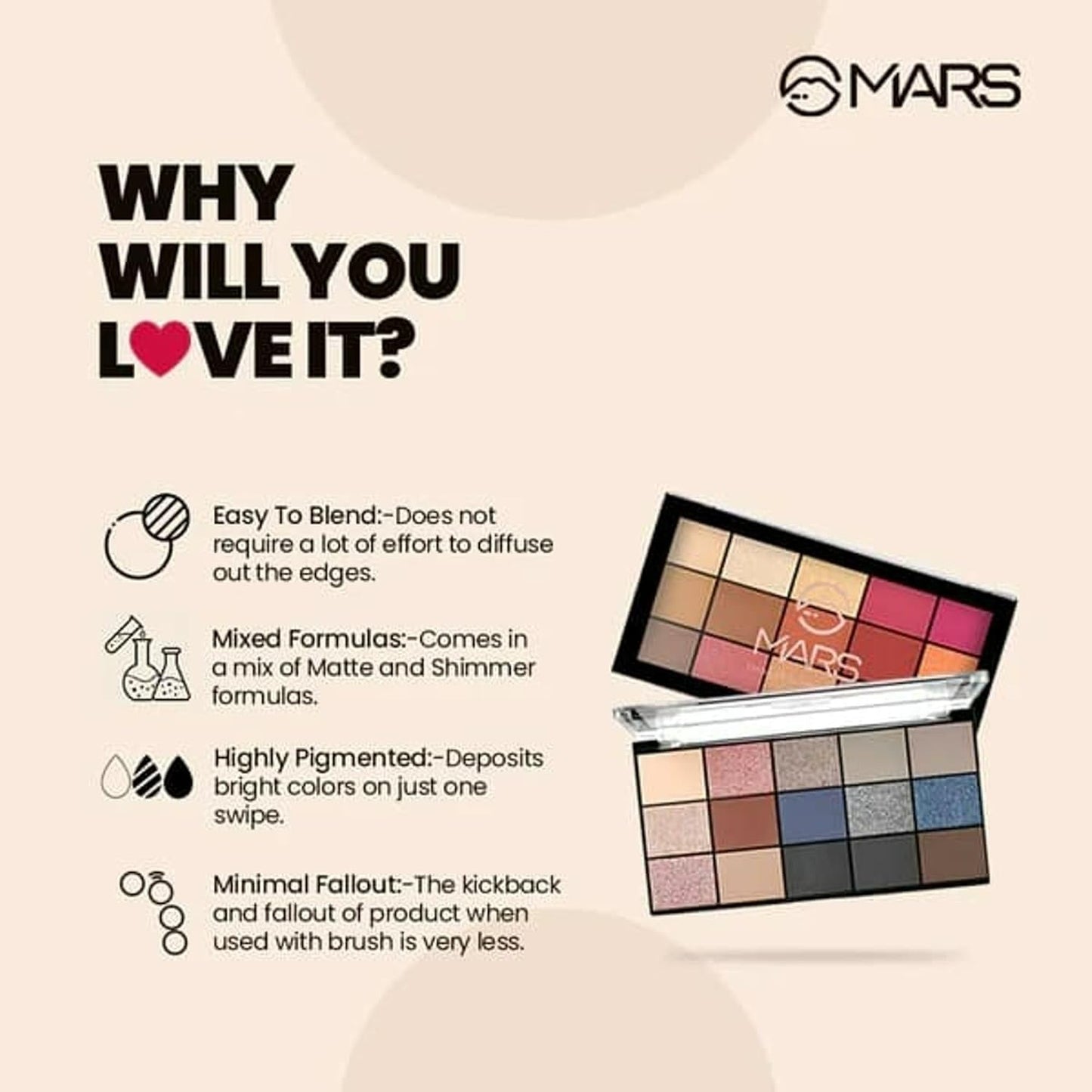 MARS Fantasy 15 Eyeshadow Palette | Highly Pigmented & Easy to Blend | Matte and Shimmer Shades (22.5g) (02-Multicolor)