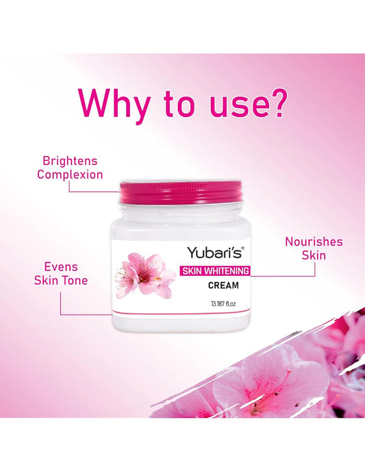 Yubari's Skin Whitening Face And Body Cream For Women and Men (390 Ml) | All Skin Types |Soft and Healthy Skin | Repairing & Nourishment | Deep Hydration & Moisturization | 100% Vegan | Paraben Free