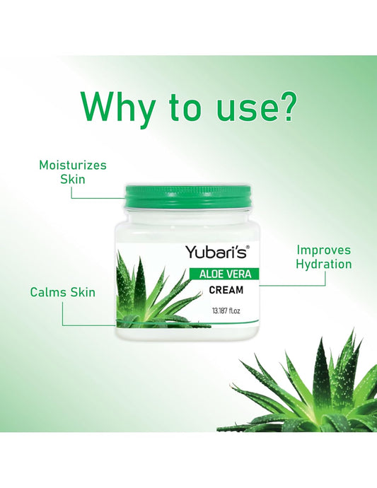 Yubari's Alovera Face And Body Cream For Women and Men (390 Ml) | All Skin Types |Soft and Healthy Skin | Repairing & Nourishment | Deep Hydration & Moisturization | 100% Vegan | Paraben Free