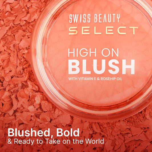 Swiss Beauty Select High on Blush with Natural Matte Finish | Long- Lasting & Non Transferrable stay | Enriched with Vitamin E & Rose oil | Shades- Pretty Peach, 8gm |