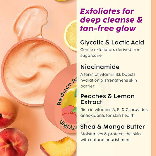 PLIX - THE PLANT FIX Peaches & Lemon Detan Bump Eraser Scrub Removes Tan & Restores Skin’s Moisture, Reduces Dark Spots, Uneven Skin Tone, & Reveals Softer Smoother Skin (200g)
