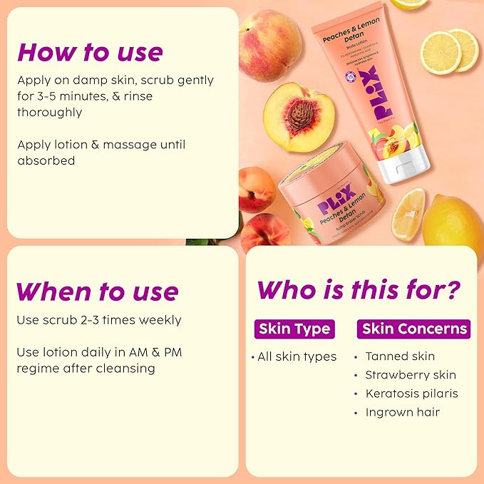 PLIX - THE PLANT FIX Peaches & Lemon Detan Bump Eraser Scrub Removes Tan & Restores Skin’s Moisture, Reduces Dark Spots, Uneven Skin Tone, & Reveals Softer Smoother Skin (200g)