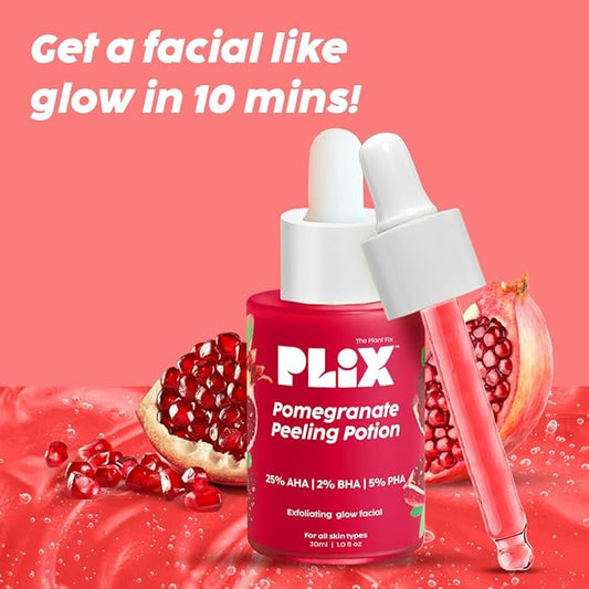 PLIX 25% AHA+ 2% BHA + 5% PHA Pomegranate Peeling Potion For Glowing & Even Toned Skin, Gentle Exfoliation & At-Home Facial 30ml