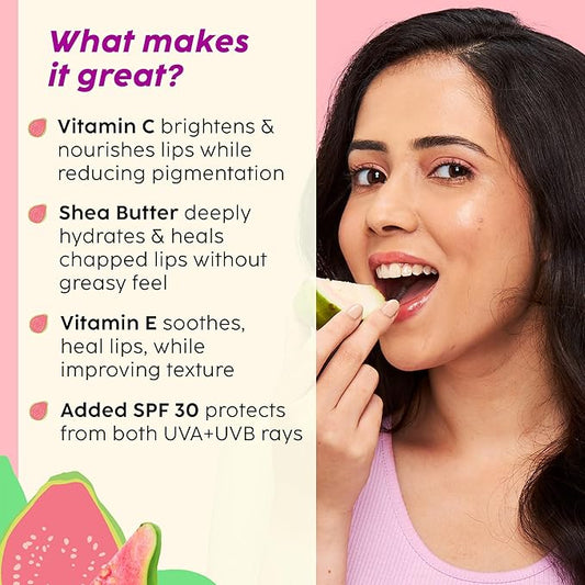 Plix Guava Glowy Lip Tinted Balm Shea Butter & Vitamin E for Soft Lips SPF 30 PA+++ Sun Protection 10g