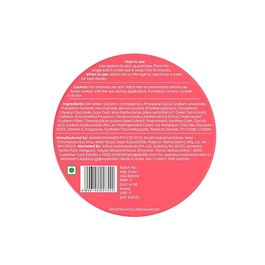 Plix Watermelon Hydrogel Under Eye Patches for Dark Circles & Puffiness Reduction Caffeine & Hyaluronic Acid Eye Patches Instantly Hydrates & Cools 60 Patches