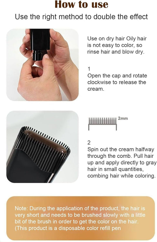 Hair Dressing Wand Natural Black Gray Hair Coverage Comb Applicator Stick