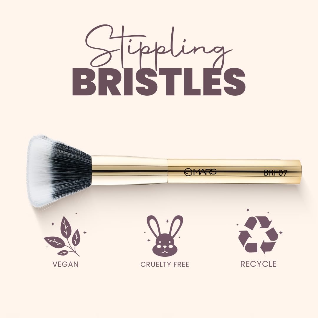 MARS Artist's Arsenal Professional Stippling Brush For Face makeup | Feather Soft Bristle | Flat Surfaced Air Brush | Precise Synthetic Bristles | Luxe Design Makeup Brush (Golden)