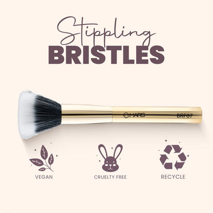 MARS Artist's Arsenal Professional Stippling Brush For Face makeup | Feather Soft Bristle | Flat Surfaced Air Brush | Precise Synthetic Bristles | Luxe Design Makeup Brush (Golden)