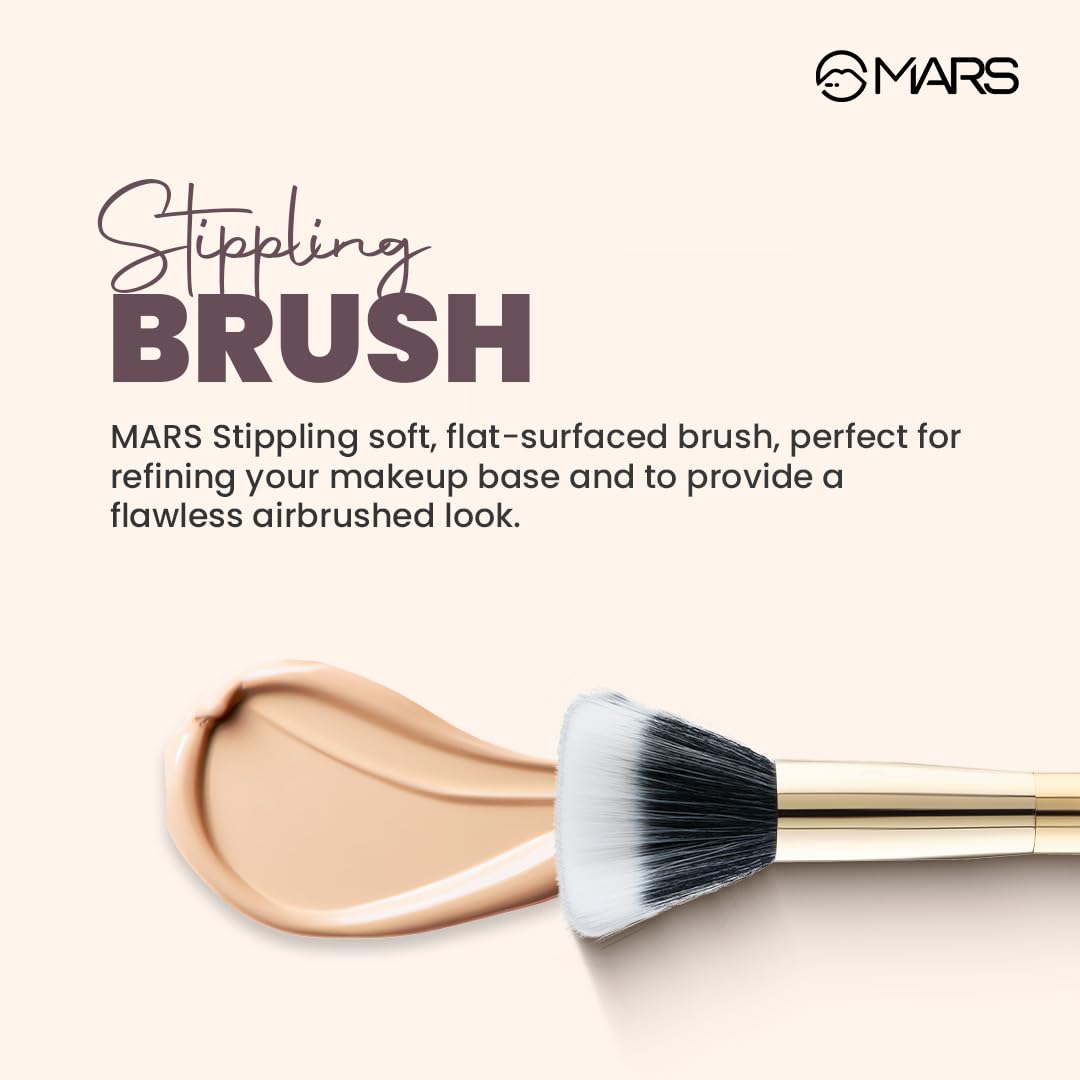 MARS Artist's Arsenal Professional Stippling Brush For Face makeup | Feather Soft Bristle | Flat Surfaced Air Brush | Precise Synthetic Bristles | Luxe Design Makeup Brush (Golden)