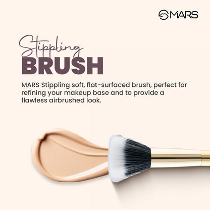 MARS Artist's Arsenal Professional Stippling Brush For Face makeup | Feather Soft Bristle | Flat Surfaced Air Brush | Precise Synthetic Bristles | Luxe Design Makeup Brush (Golden)