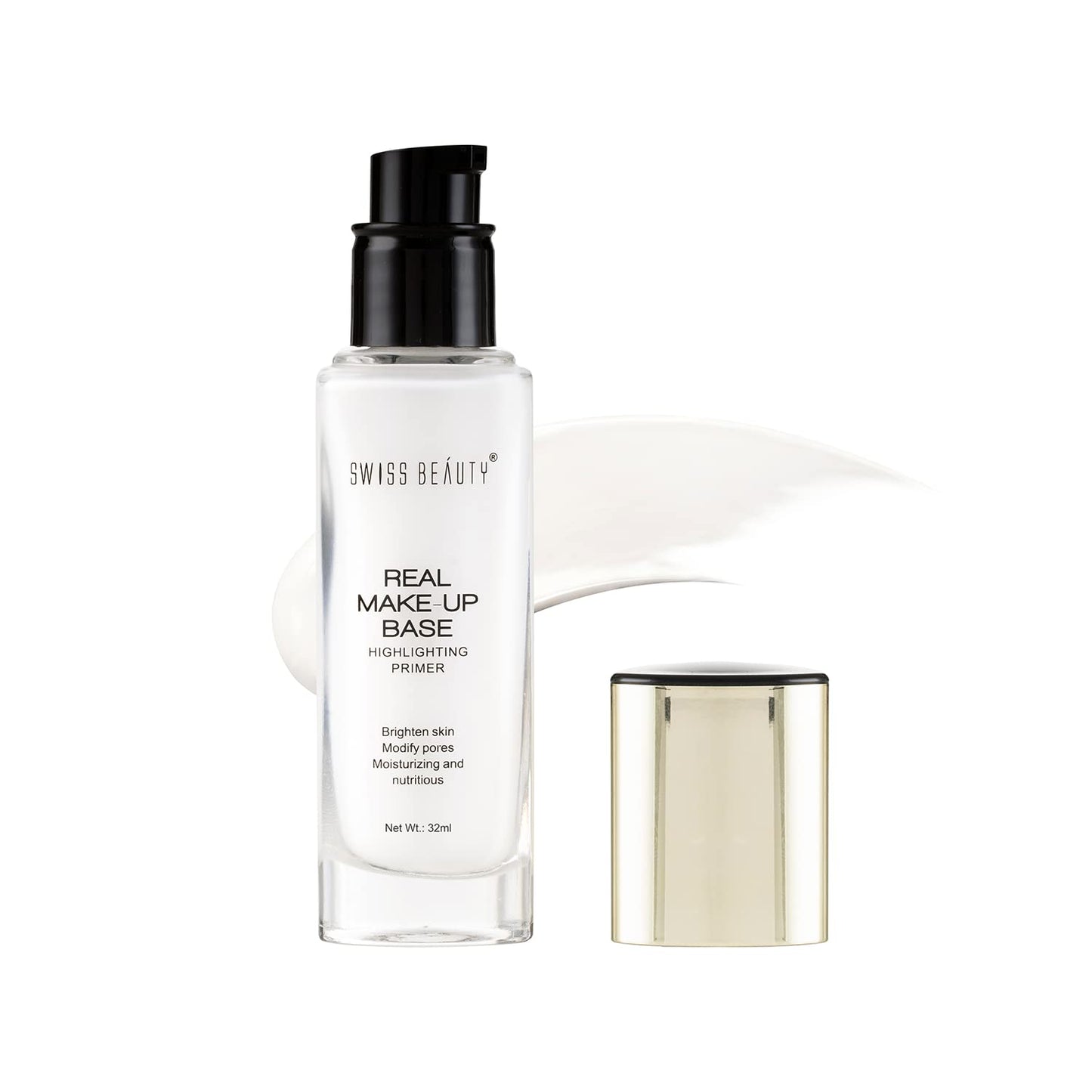 Swiss Beauty Real Makeup Base Highlighting Primer| Skin-Hydrating Poreless Primer With Natural Glow Finish For Face Makeup |Shade - 01 Natural Tint, 32Ml