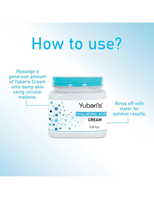 Yubari's Hyaluronic Face And Body Cream For Women and Men (390 Ml) | All Skin Types |Soft and Healthy Skin | Repairing & Nourishment | Deep Hydration & Moisturization | 100% Vegan | Paraben Free