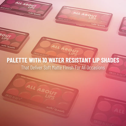 Swiss Beauty All About Lip Palette With 10 Pigmented Colors |Creamy Matte Finish Lip Colors Lipstick |Travel Friendly Lip Palette | Multicolor -01, 12gm