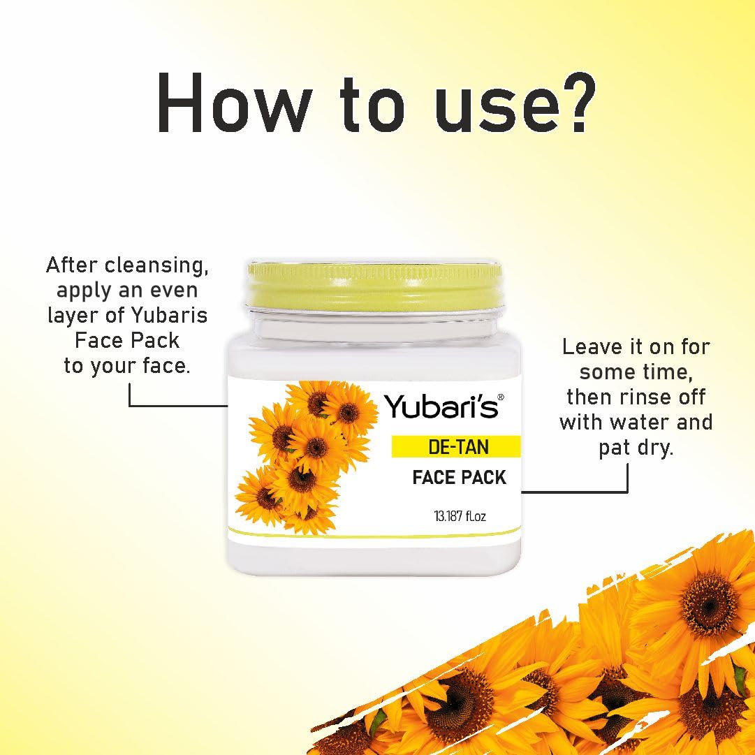 Yubari's De Tan Face Pack for Glowing Skin, Oil Control, Acne, Pimples, Detan, Blemishes, Pigmentation & Brightening, Cleansing for Face & Body (390 Ml)