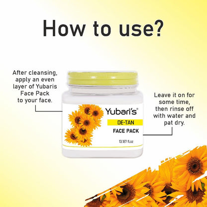 Yubari's De Tan Face Pack for Glowing Skin, Oil Control, Acne, Pimples, Detan, Blemishes, Pigmentation & Brightening, Cleansing for Face & Body (390 Ml)