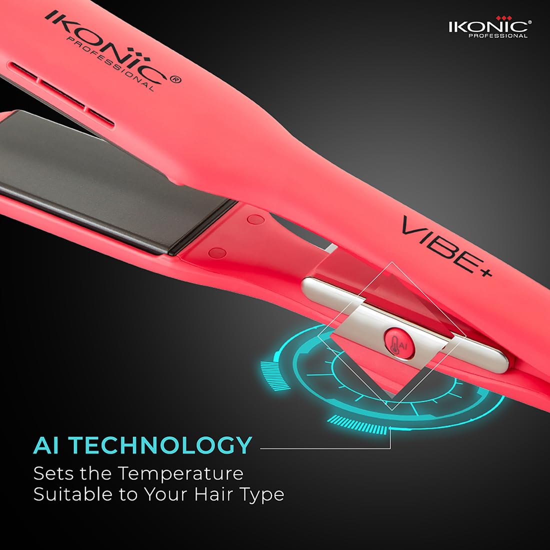 Ikonic Professional Vibe+ Hair Straightener-Peach | Straightener with AI Technology| Wider Ceramic Floating Plates| Ionic Technology|Instant Heat Up & Easy to Use
