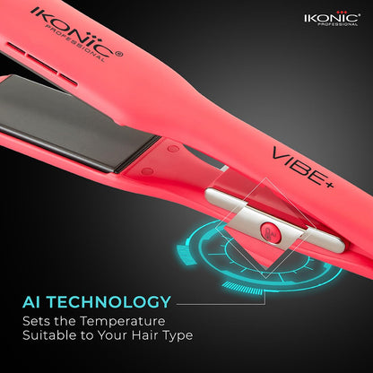 Ikonic Professional Vibe+ Hair Straightener-Peach | Straightener with AI Technology| Wider Ceramic Floating Plates| Ionic Technology|Instant Heat Up & Easy to Use