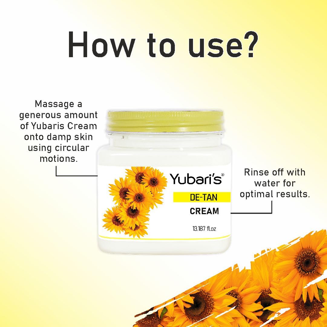 Yubari's De Tan Face And Body Cream For Women and Men (390 Ml) | All Skin Types |Soft and Healthy Skin | Repairing & Nourishment | Deep Hydration & Moisturization | 100% Vegan | Paraben Free