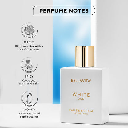 Bella Vita Luxury White Oud | Long Lasting Unisex EDP 100ml | with Orange, Patchouli, Musk | Oud & Fruity Premium Fragrance Perfume for Unisex | Great for Everyday Use