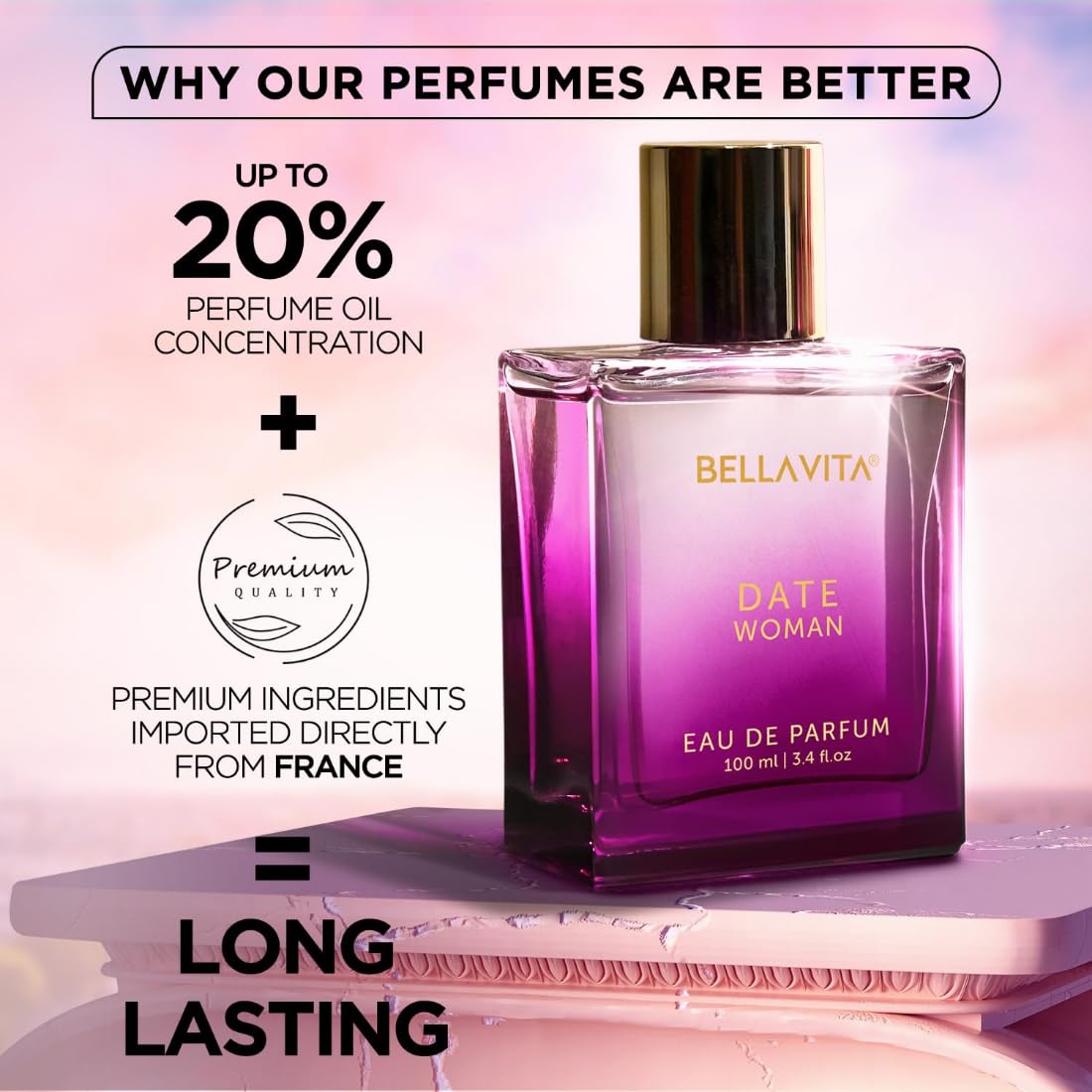 Bella Vita Luxury Date Woman Long Lasting Perfume for Women | EDP 100ml | Pink Pepper, Jasmine & Vanilla | Floral, Woody & Fruity Premium | Fragrance You’ll Love