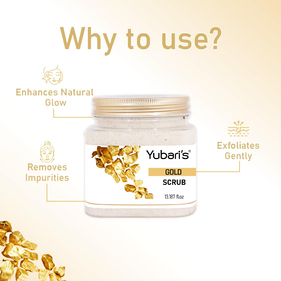 Yubari's Gold Face & Body Scrub For Men and Women (390 Ml) | All Skin |Cleanser Scrub For Deep Exfoliation | Dead Skin Remover | Tan Removal | Blackhead Remover