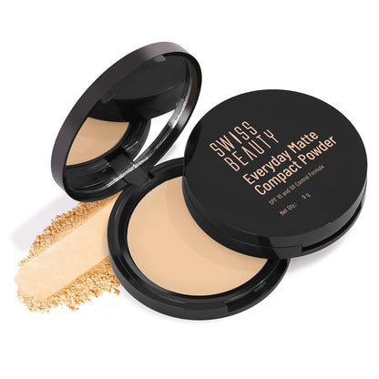 Swiss Beauty Everyday Matte Compact with SPF 10 | Oil-Control Formula | Blurs Pores | Soft-Focus Finish | Enriched with Vitamin E | Shade- 05 Almond, 9g