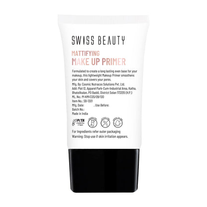Swiss Beauty Mattifying Makeup Primer | Oil-Free Shine | Minimises Pores | Long-Lasting Base | All skin Types | 30ml