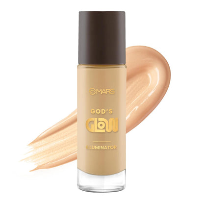 MARS God's Glow Illuminator Highlighter (30ml) (04-HONEY) | Hyaluronic Acid, Green Tea & Rosemary Extract | Sheer Coverage | Light-Weight | Flawless Natural Look