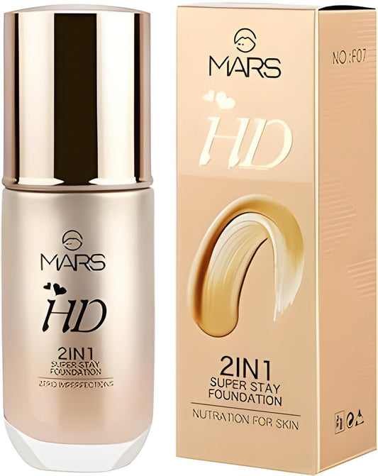 Mars HD 2IN1 Super Stay Foundation Light Weight Waterproof F07 60ml (Shade 101-Ivory)(Pack of 1)