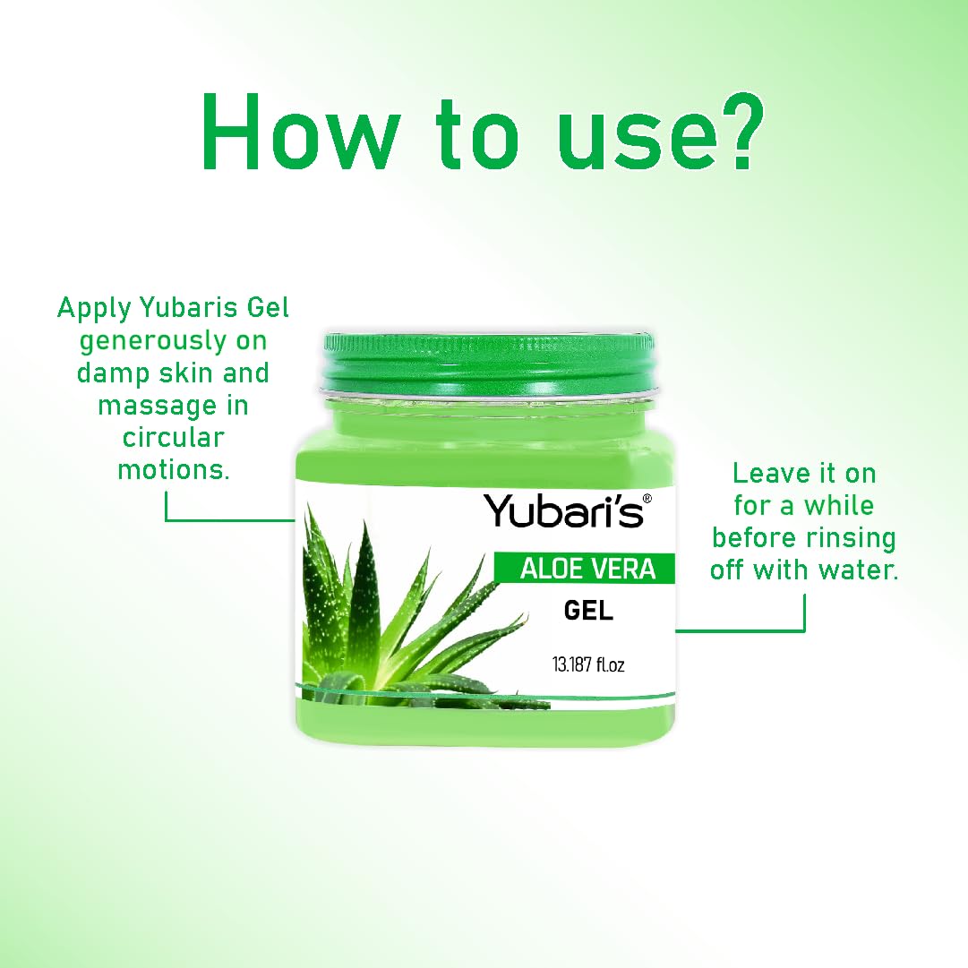 Yubari's Aloe Vera Gel with natural Aloevera Extract for Men & Women for Moisturize and Sooth Glowing Skin with No Parabens, SLS, Silicones & Colour (390ml)
