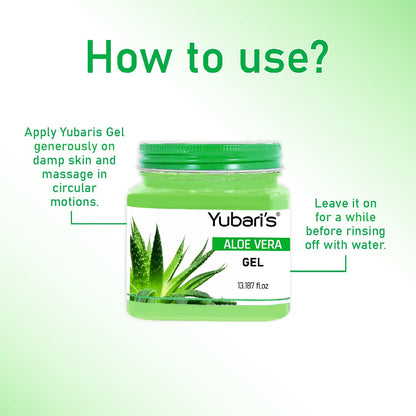 Yubari's Aloe Vera Gel with natural Aloevera Extract for Men & Women for Moisturize and Sooth Glowing Skin with No Parabens, SLS, Silicones & Colour (390ml)