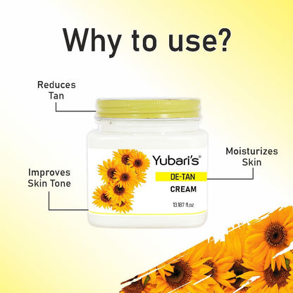 Yubari's De Tan Face And Body Cream For Women and Men (390 Ml) | All Skin Types |Soft and Healthy Skin | Repairing & Nourishment | Deep Hydration & Moisturization | 100% Vegan | Paraben Free