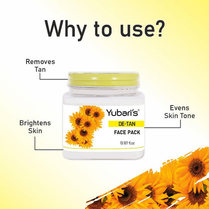 Yubari's De Tan Face Pack for Glowing Skin, Oil Control, Acne, Pimples, Detan, Blemishes, Pigmentation & Brightening, Cleansing for Face & Body (390 Ml)