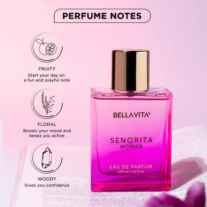 Bella Vita Luxury Women Senorita 100ml Eau De Parfum Liquid Perfume With Yuzu, Lotus, Magnolia & Musk | Fresh & Fruity Long Lasting Edp Fragrance Scent