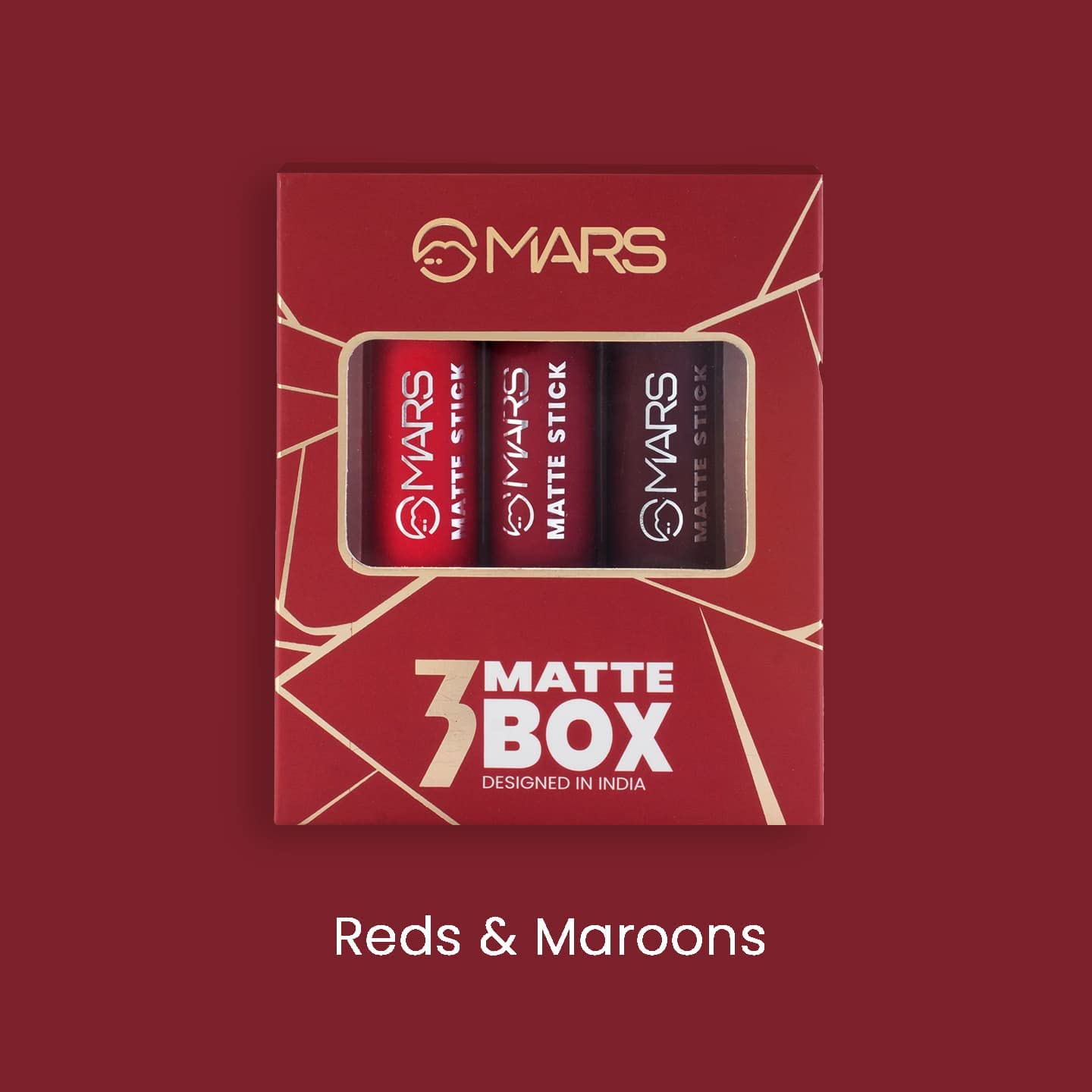 MARS Matte Box Set of 3 Lipsticks for Women | Long-Lasting | Smooth Finish | Moisturising | One Swipe Pigmentation | (3x3.2 gm) (01-Red & Maroon)