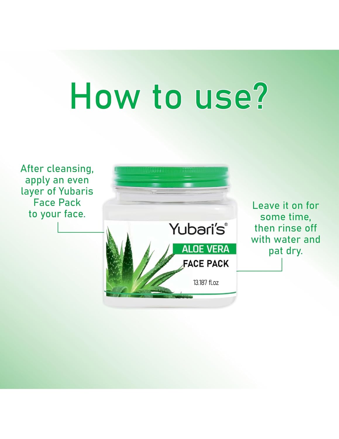 Yubari's Aloe Vera Face Pack for Glowing Skin, Oil Control, Acne, Pimples, Detan, Blemishes, Pigmentation & Brightening, Cleansing for Face & Body (390 Ml)
