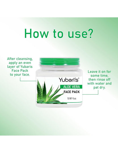 Yubari's Aloe Vera Face Pack for Glowing Skin, Oil Control, Acne, Pimples, Detan, Blemishes, Pigmentation & Brightening, Cleansing for Face & Body (390 Ml)