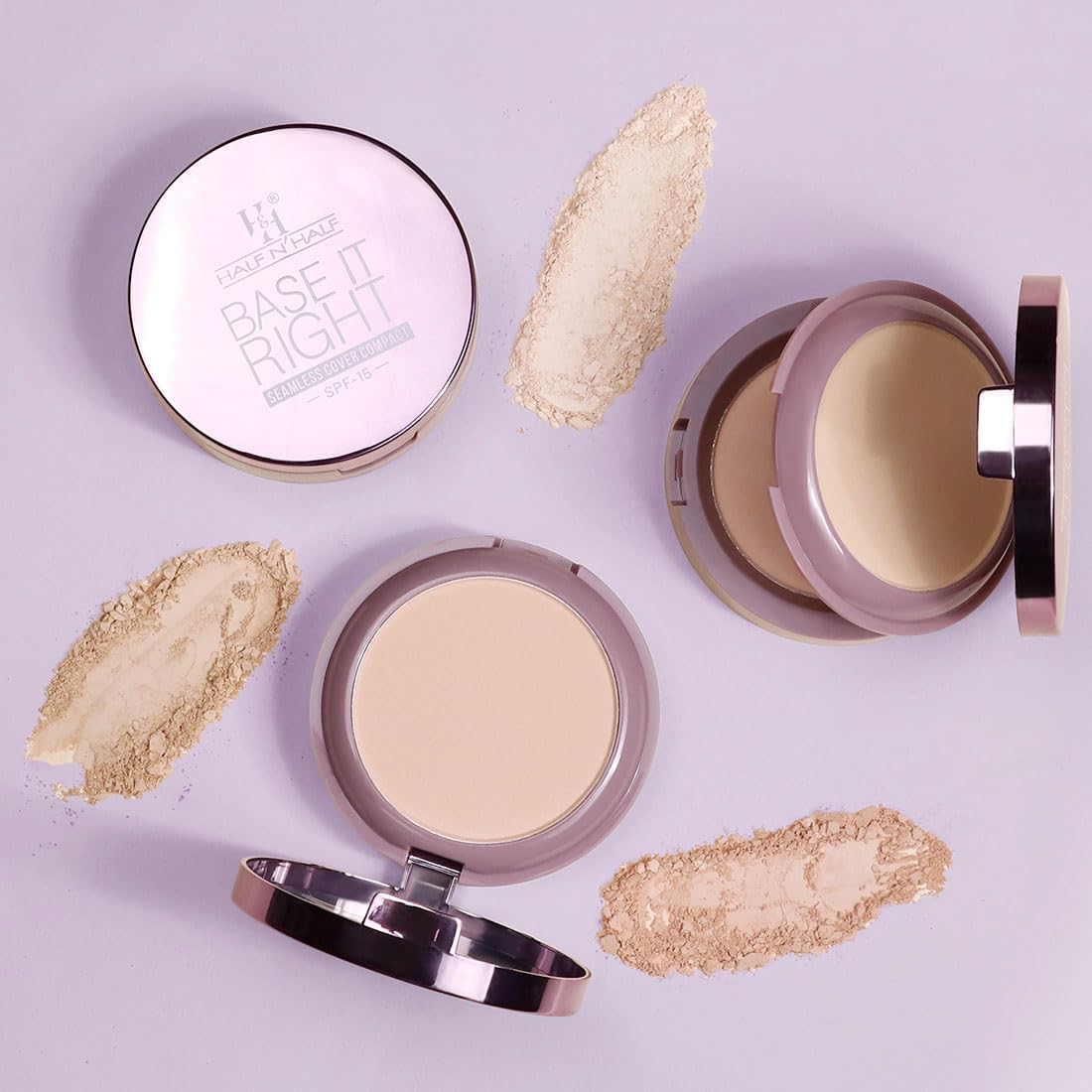 Half n Half Base It Right Seamless Cover Compact Powder for women with SPF 15, Buildable Coverage, Oil-Control, loose powder, Hydrating, for all skin types - Cool Beige (20gm)