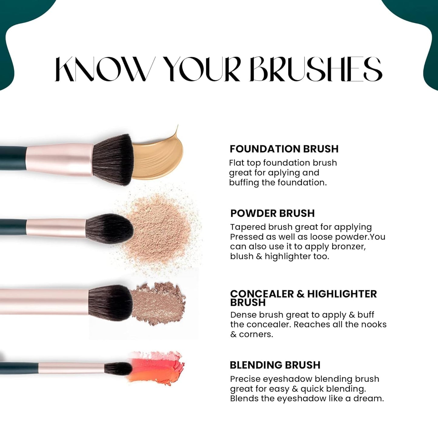 PREMIUM Tools of Titan Brush Set of 8 with Holder | Face Makeup Brush Set with Ultra Soft Bristles (PACK OF 8)-SH7711