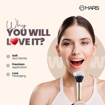 MARS Artist's Arsenal Professional Stippling Brush For Face makeup | Feather Soft Bristle | Flat Surfaced Air Brush | Precise Synthetic Bristles | Luxe Design Makeup Brush (Golden)