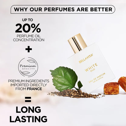 Bella Vita Luxury White Oud | Long Lasting Unisex EDP 100ml | with Orange, Patchouli, Musk | Oud & Fruity Premium Fragrance Perfume for Unisex | Great for Everyday Use