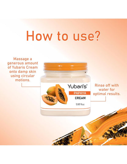 Yubari's Papaya Face And Body Cream For Women and Men (390 Ml) | All Skin Types |Soft and Healthy Skin | Repairing & Nourishment | Deep Hydration & Moisturization | 100% Vegan | Paraben Free
