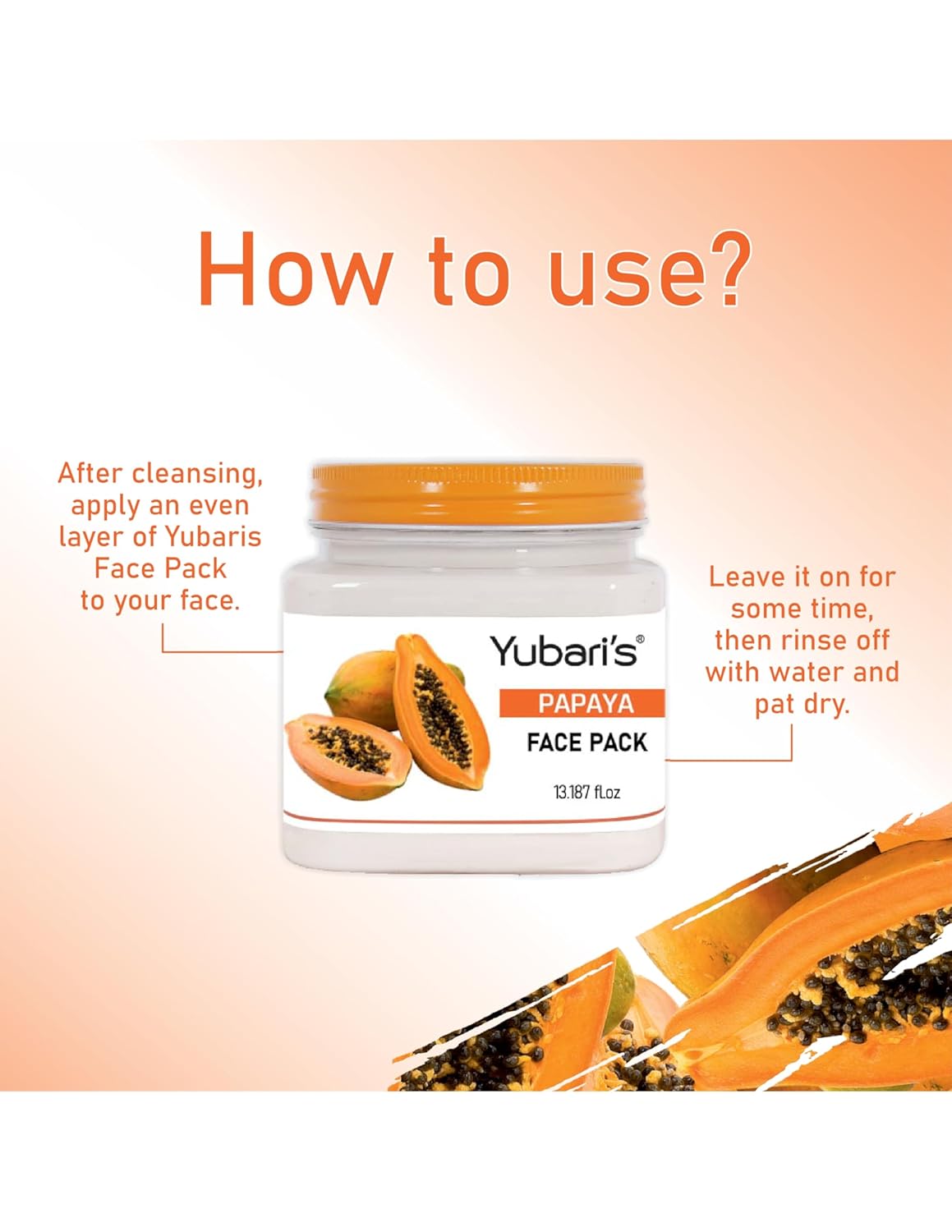 Yubari's Papaya Face Pack for Glowing Skin, Oil Control, Acne, Pimples, Detan, Blemishes, Pigmentation & Brightening, Face Cleansing for Face & Body (390 Ml)