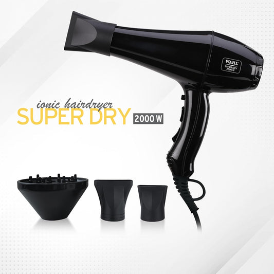 WAHL 5439-024 Super Dry Professional 2000 Watts Ionic Hair Dryer with Tourmaline Technology, 3 Heat Settings & 2 Speed Settings & Cool Shot Button - Black