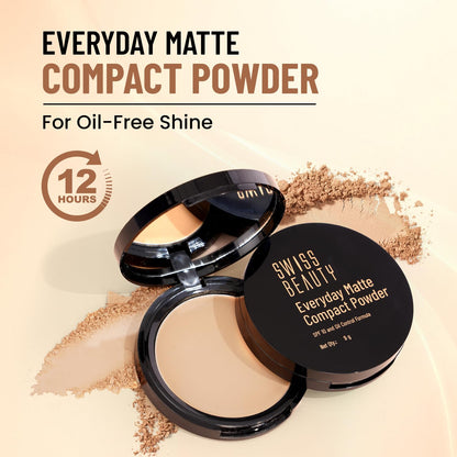 Swiss Beauty Everyday Matte Compact with SPF 10 | Oil-Control Formula | Blurs Pores | Soft-Focus Finish | Enriched with Vitamin E | Shade- 05 Almond, 9g