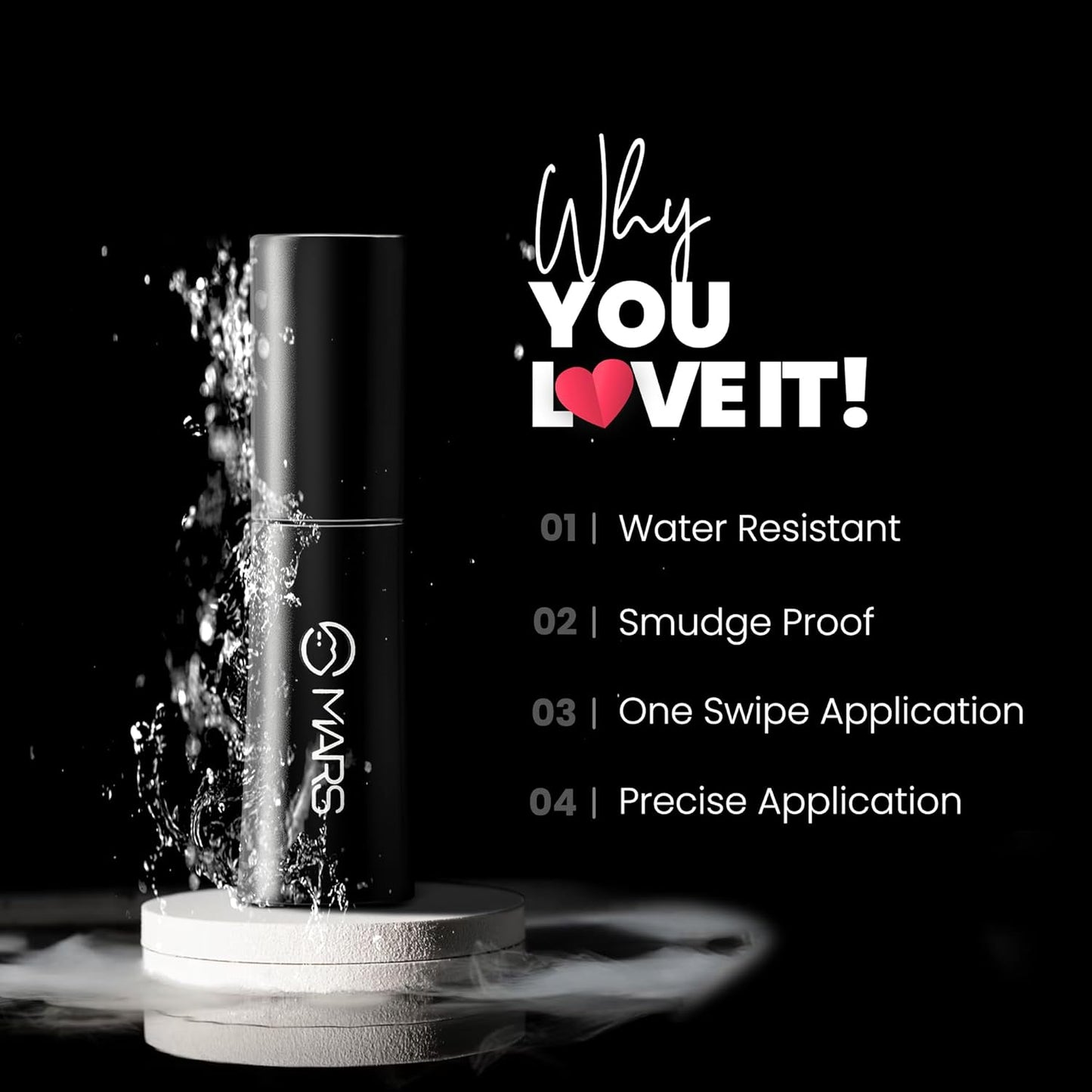MARS Hyper Smooth Water Resistant Eyeliner | Long Lasting | Smudge Proof | One Swipe Precise Application Eye Liner for Women (10 gm)